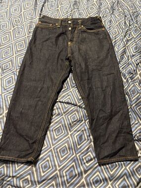 Evisu Men’s Relaxed Dark Indigo Jeans with Contrast Stitching